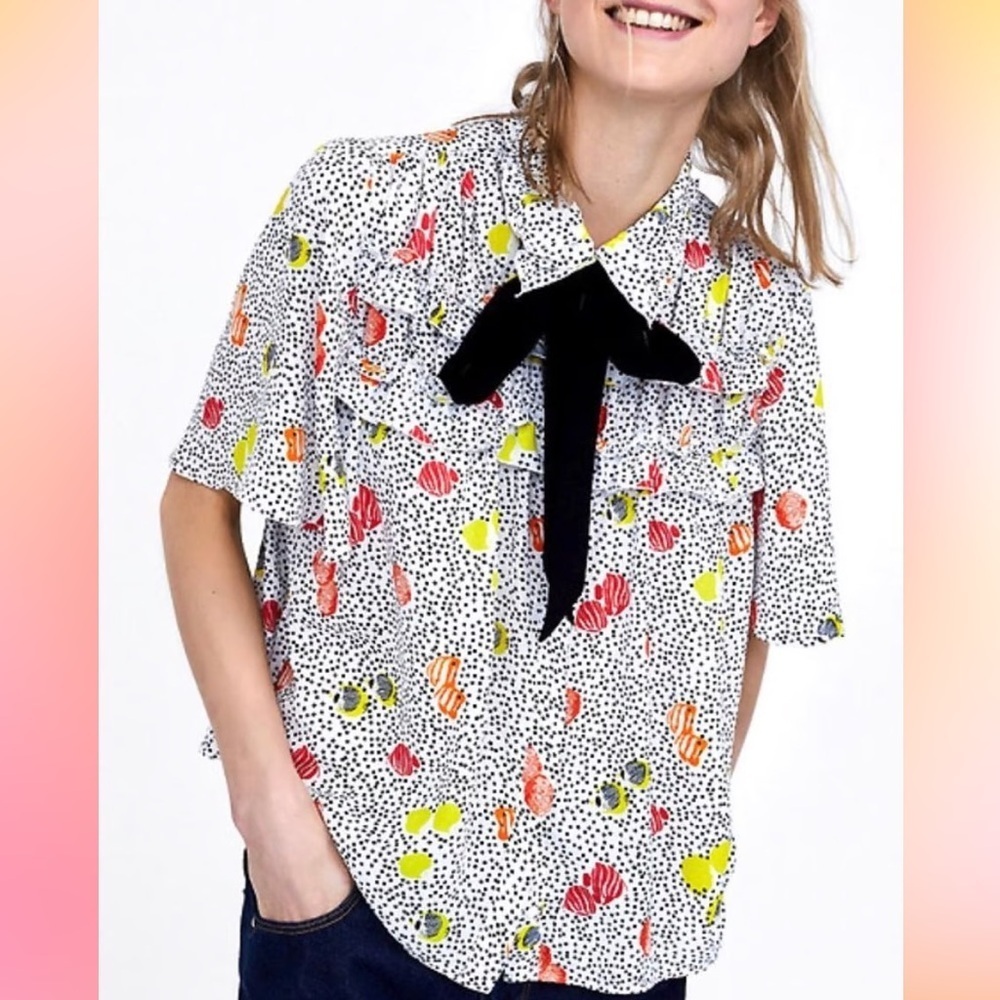 ZaraWomen’s Tropical Blouse Top Bow Tie Size M